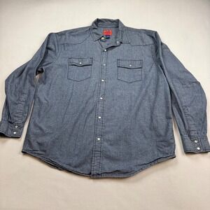 Big Mac Mens XL Blue Chambray Long Sleeve Western Button Down Shirt Pearl Snap
